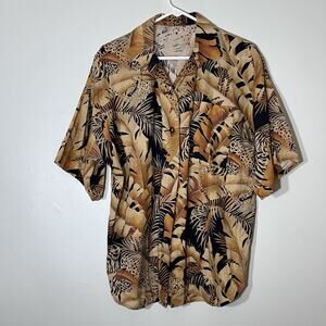 Vintage Women’s XXL Tiger Leopard Cat Floral Button Up Warm Autumn Season